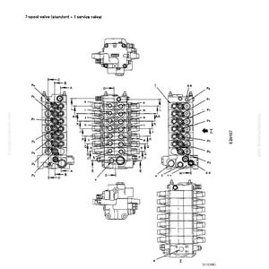 May include: Diagram of a 7-spool control valve, labeled "Structure and Function." The image includes multiple views of the valve, with detailed diagrams and labels. The text "CONTROL VALVE" is at the top.