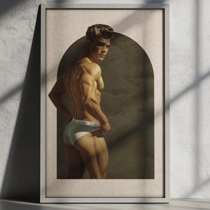 Hot gay muurkunst/gay art print/vintage mannelijke ee poster/gay slaapkamer decor/brutaal ondergoed print/sexy retro twink giclée poster