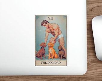 Dog Dad Tarot Style Sticker, Retro Gay Art Muscle Man Gift, Die-Cut Sticker, LGBTQ Pride Decal, Cool Laptop Sticker, Dog Lover Gift, Unique