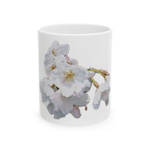Floral Ceramic Mug, White Cherry Blossom Coffee Cup, Spring Gift, Home & Kitchen Decor, Tea Lover&#39;s Mug, Mother&#39;s Day Gift Japanese Sakura