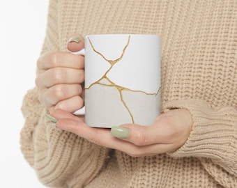 Tazza Kintsugi / Tazza da caffè giapponese Wabi Sabi / Tazza con decorazione dorata | Regalo minimalista Zen