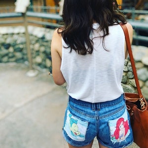 Vintage Little Mermaid Ariel Disney Destroyed 90s Acid Wash Denim Jean Shorts image 2