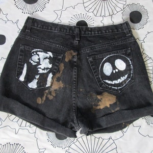 Jack & Sally Nightmare Before Christmas Destroyed Denim Shorts image 1