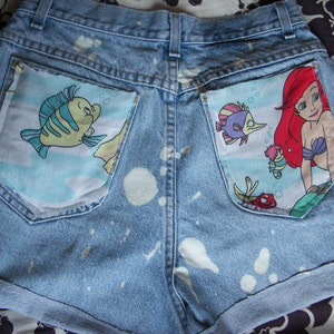 Vintage Little Mermaid Ariel Disney Destroyed 90s Acid Wash Denim Jean Shorts