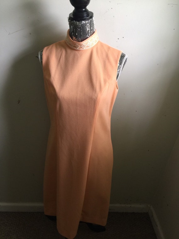 Vintage 60s Mock Neck Peach Dress