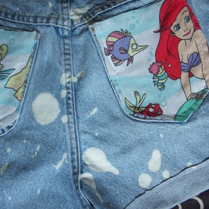 Vintage Little Mermaid Ariel Disney Destroyed 90s Acid Wash Denim Jean Shorts image 3