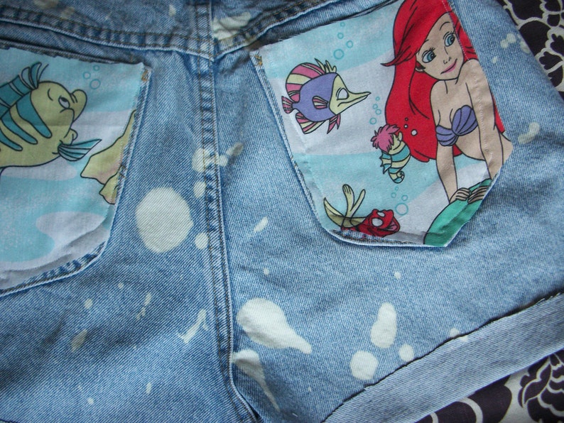 Vintage Little Mermaid Ariel Disney Destroyed 90s Acid Wash Denim Jean Shorts image 3
