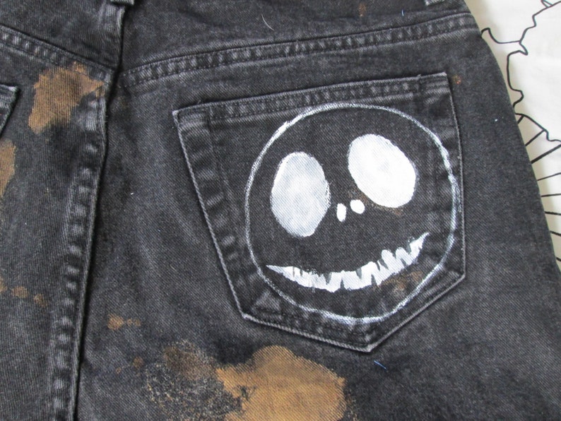 Jack & Sally Nightmare Before Christmas Destroyed Denim Shorts image 2