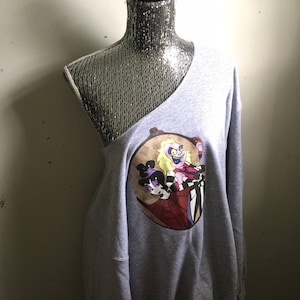 Beetlejuice Cartoon 90s Off The Shoulder Grey Sweatshirt