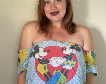 Vintage Mickey & Minnie Off The Shoulder Womens Top Shirt