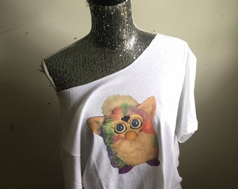 Furby 90s Off The Shoulder Tee Shirt Crop Top