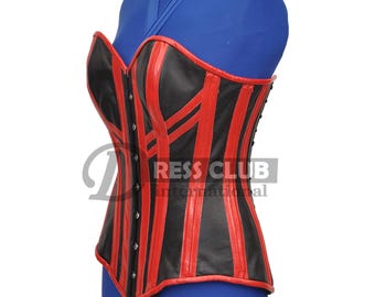 Steel Boned Leather Overbust Corset: Gothic Steampunk Waist Trainer