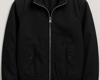 Men’s Classic Black Harrington Jacket – Lightweight Zip-Up Bomber, Casual Streetwear Outerwear