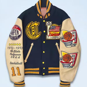 Vintage Connecticut Varsity Jacket – Retro Basketball Patches & Champion Design (1970s Inspired)