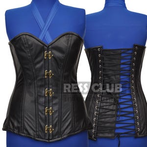 Overbust Claps Closure Leather Corset Steel Boned Waist Training Corset All Closure Genuine Leather Corset Top Cosplay Corset