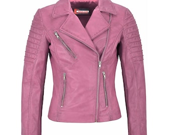 Baby Pink Leather Moto Jacket | Women's Slim Fit Biker Outerwear Jacket