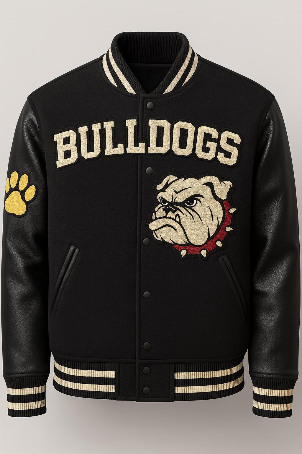 Bulldog Varsity Jacket – Classic Grey Embroidered Letterman Style