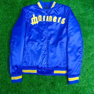 Jaqueta de beisebol MLB Seattle Mariners azul royal acetinada Letterman Jaqueta universitária