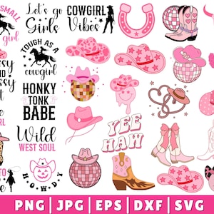 Cowgirl SVG Bundle, Cowgirl Boots Svg, Cowgirl Hat Svg, Let&#39;s Go Girls Svg, Disco Cowgirl Svg, Cow Skull Svg, Western Svg, Horshshoe Svg