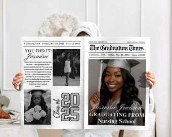 Nursing Graduation Newspaper Template, Graduation Booklet, Graduation Flower Bouquet Wrap, Large Newspaper for Photography Grad Announcement