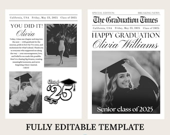 Graduation Newspaper Template, Graduation Booklet, Graduation Flower Bouquet Wrap, Large Newspaper for Photography, 2025 Grad Announcement