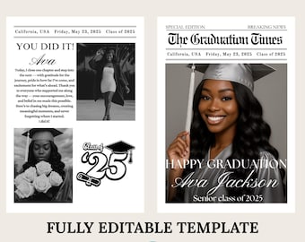 Graduation Newspaper Template, Graduation Booklet, Graduation Flower Bouquet Wrap, Large Newspaper for Photography, 2025 Grad Announcement