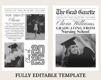 Nursing Graduation Newspaper Template, Graduation Booklet, Graduation Flower Bouquet Wrap, Large Newspaper for Photography Grad Announcement