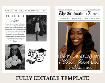 Graduation Newspaper Template, Graduation Booklet, Graduation Flower Bouquet Wrap, Large Newspaper for Photography, 2025 Grad Announcement