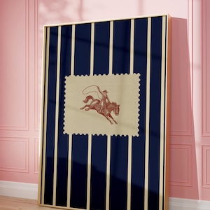 Vintage Bold Striped Rodeo Print Western Bedroom Print Cowboy Wall Art Rustic Mid Century Modern Decor Retro Horse Print Digital Download