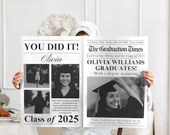 Graduation Newspaper Template, Graduation Booklet, Graduation Flower Bouquet Wrap, Large Newspaper for Photography, 2025 Grad Announcement