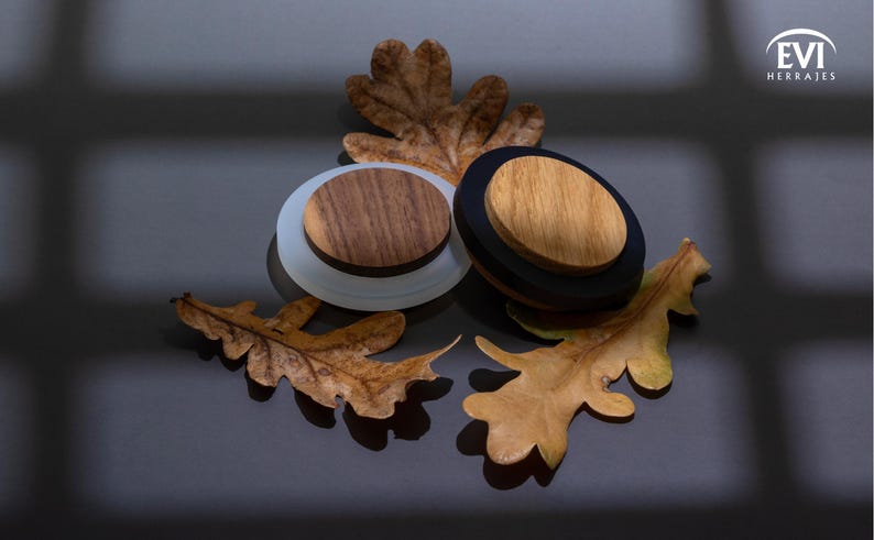 Pure Solid Wood Doorstop Made with the Grain (Ø47mm ≈ 1.85in). 2 Heights available in Walnut, Oak, Red Oak and Ash, I-M302 EVI Herrajes image 8