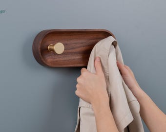 COVA Wall Coat Rack | 2 Hooks | 28 Combinations | Solid Wood Coat Rack with Stainless Steel or Brass Hooks by EVI Herrajes