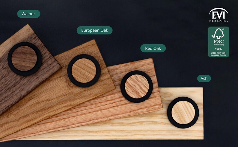Pure Solid Wood Doorstop Made with the Grain (Ø47mm ≈ 1.85in). 2 Heights available in Walnut, Oak, Red Oak and Ash, I-M302 EVI Herrajes image 20