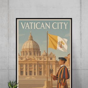 Vatican City Poster – St. Peter’s Basilica Wall Art, Rome Printable, Vintage Vatican Travel Print