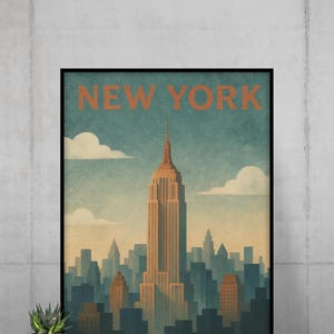 Vintage New York Poster: Retro NYC Skyline Art (Digital Download)