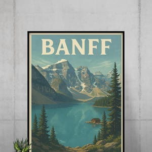 BANFF NATIONAL PARK – Vintage Travel Poster with Lake Louise and Rocky Mountains