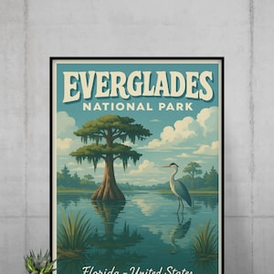 EVERGLADES National Park Poster – Florida Wildlife Wall Art – Retro Travel Print – Digital Download
