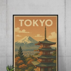Tokyo Travel Poster – Retro Japan Wall Art, Mount Fuji Printable Decor, Vintage Aesthetic Artwork for Home or Office