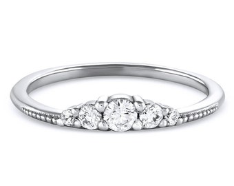 Passages Transition Diamond Wedding Band | Five Stone Stacking Band, Milgrain, Lab-Grown Dia, Moissanite, White Gold Platinum | Anniversary