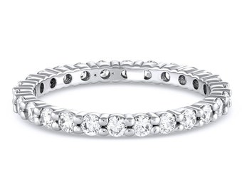 Rosaline Diamond Eternity Band | Pave Wedding Band, Lab-Grown Moissanite Recycled White Gold Platinum | Stackable Stacking Ring Anniversary