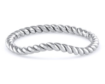 Twisted Rope Contour Nesting Band | Braided Wedding Band Stacking Minimalist Style | Recycled White Gold Platinum | Anniversary Gift For Her