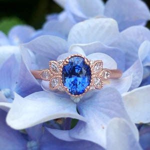 Oval Sapphire Engagement Ring Cornflower Blue, Rose Gold Anniversary, Wedding Ring Gift for Wife, Girlfriend Size 6 Ready to Ship image 1