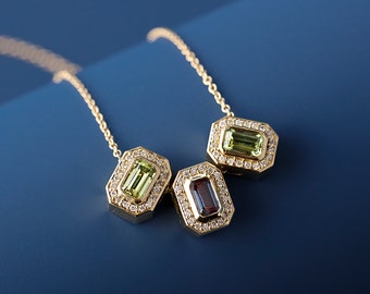 Family Birthstone Necklace | Emerald Cut Mother's Slide Charms | Solid Gold, Personalized Gifts, Birthstone Jewelry, Mom Mothers Day Gifts