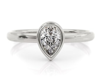 Pear Moissanite Engagement Ring, Diamond Ring | Palladium White Gold, Platinum | Gift for Girlfriend, Promise Ring, Modern Ring, Bezel