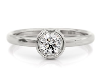 Bezel Moissanite Solitaire Engagement Ring | Palladium White Gold | Charles & Colvard, Lab Diamond | Proposal, Bridal, Anniversary Gift