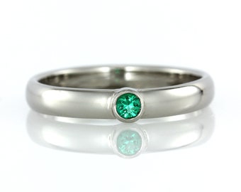 Emerald Engagement Ring | 14k Palladium White Gold | Wedding Band, Anniversary Gift, Promise Ring, May Birthstone Ring