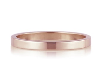 Rose Gold Wedding Band | 2mm Wide, Smooth Finish, Flat Band, 14k or 18k Rose Gold Ring | Men's, Women's, His & Hers Wedding Bands