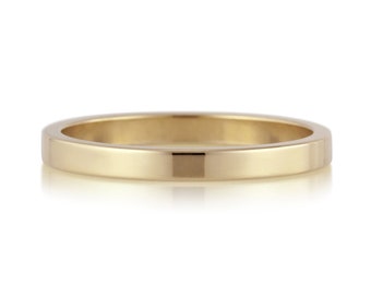 Solid Gold Wedding Band | 2mm Wide, Smooth Finish, Flat Band, 14k, 18k Solid Yellow Gold Ring | Men's, Women's, His & Hers Wedding Bands