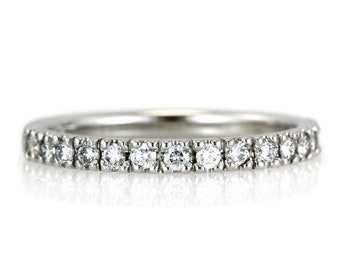 Half Eternity Wedding Band - Pave Diamond Anniversary Ring Band, Wedding Ring, Conflict Free, Stacking Ring - Gold, Palladium, Platinum