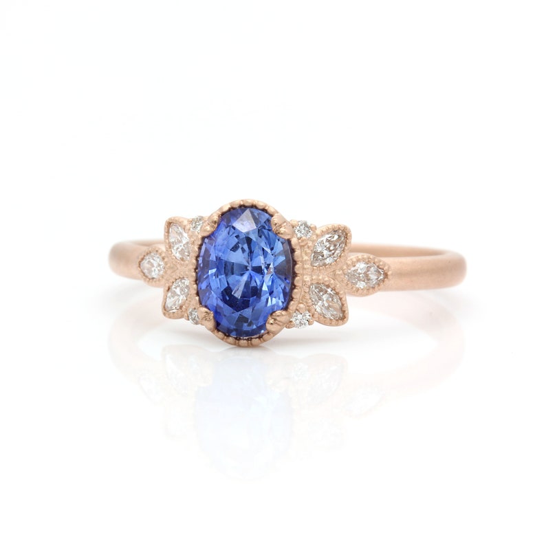 Oval Sapphire Engagement Ring Cornflower Blue, Rose Gold Anniversary, Wedding Ring Gift for Wife, Girlfriend Size 6 Ready to Ship image 4